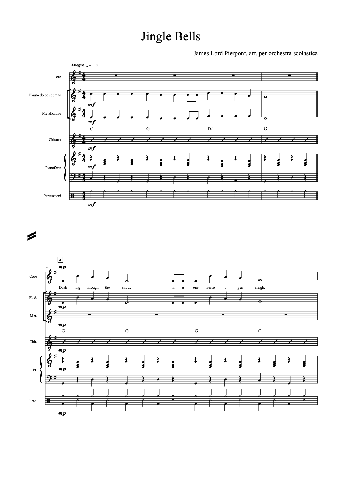 Jingle Bellsのスコアの1ページ目