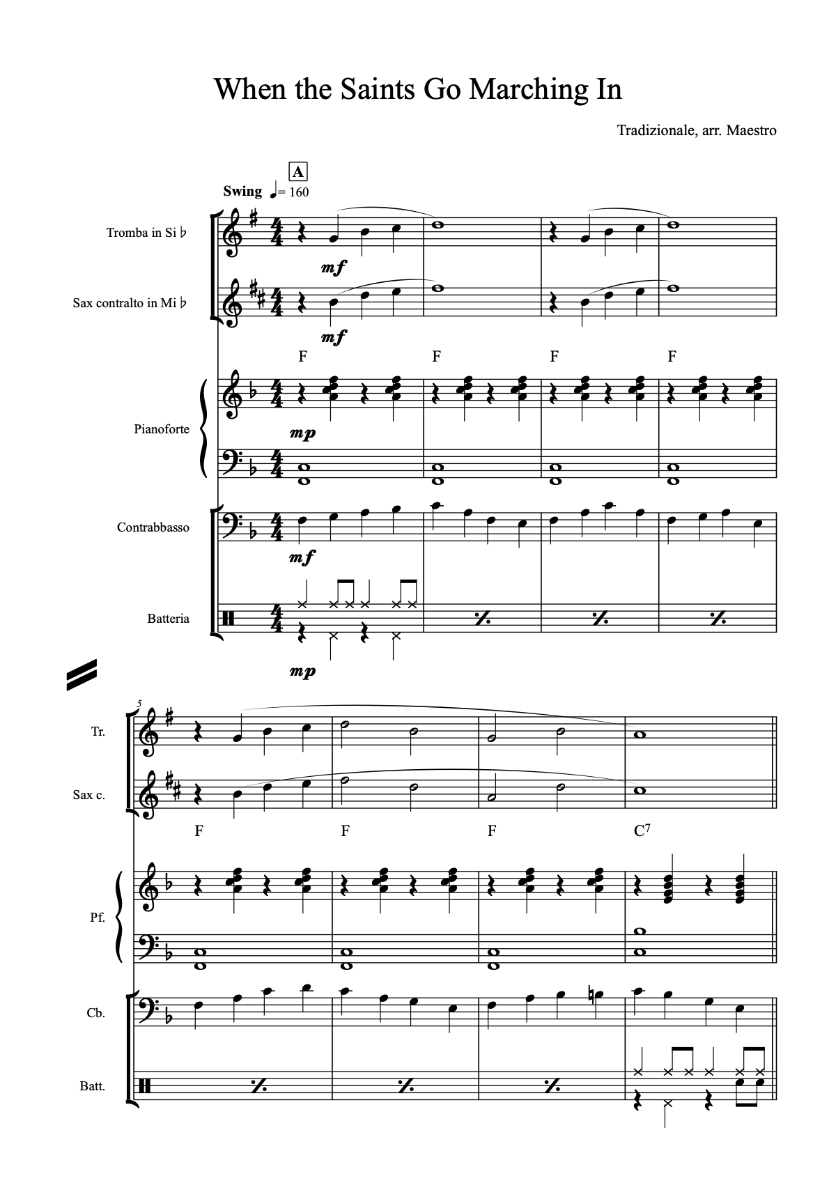 First page of the score of When the Saints Go Marching In
